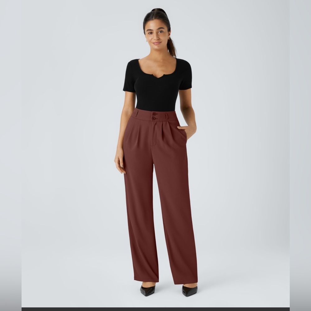 HALARA Flex Waisted Zipper Pocket Shirred Straight Leg Work Pants
